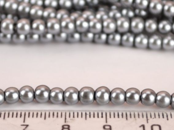 Бусины Жемчуг стеклокерамика 4 мм, серый темный №70  dark grey , низка