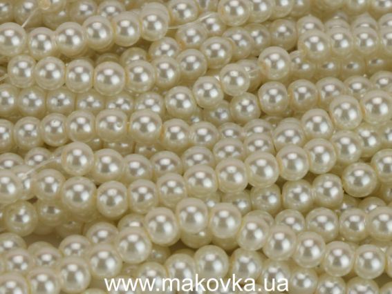 Жемчужные глянцевые бусины 6 мм, 02 белый, низка