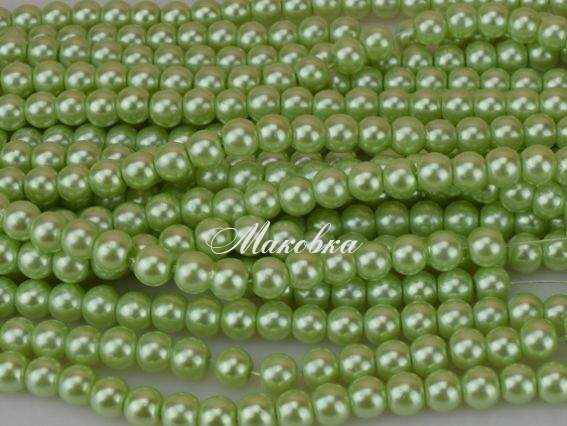 Жемчуг 6 мм, №10 светло-зеленый, низка