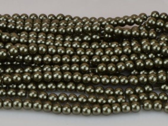 Намистини Перли склокерамічні глянцеві 6 мм, №18 колір atrovirens (зелений болотний) , низка