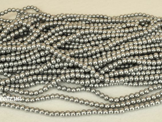 Намистини Перли склокерамічні глянцеві 6 мм, №62 light grey (світлий сірий), низка