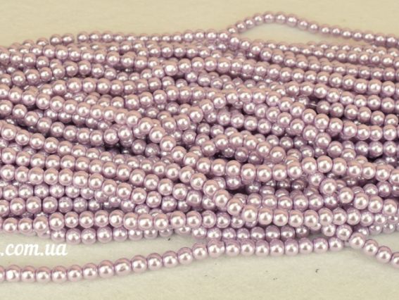 Намистини Перли склокерамічні глянцеві 6 мм, №63 light Amethyst (світлий аметист), низка