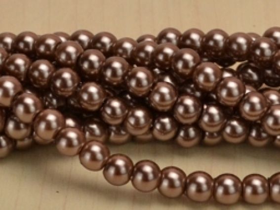 Намистини Перли 6 мм, колір Коричневий кавовий ТЕМНИЙ (rosy brown) №58, низка