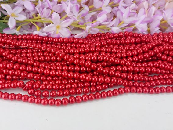 Бусины Жемчуг стеклокерамический глянцевый 8 мм, №66 blood red , низка