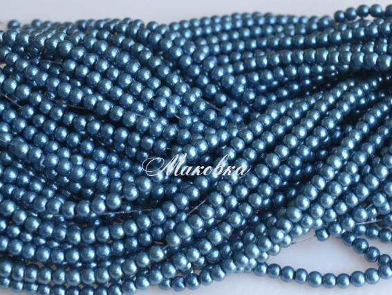 Жемчуг 4 мм, синий №19, низка Жемчуг 4 мм, синий №19, низка