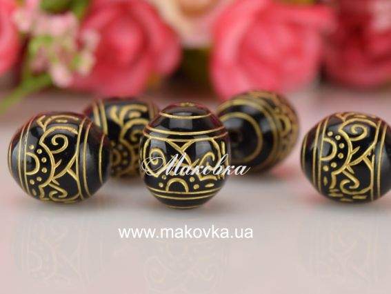 Бусины шар 15х13 мм Волны с позолотой, 5 шт/уп черные Бусины шар 15х13 мм Волны с позолотой, 5 шт/уп черные