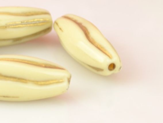 Намистини слонова кістка Зерно 24x9 мм  із золотим візерунком смужки 5 шт