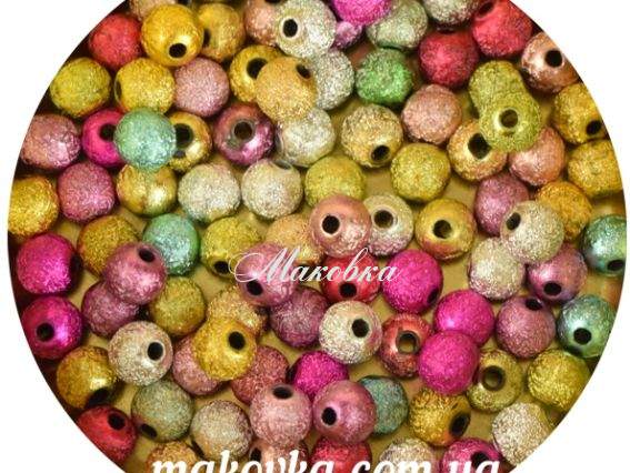 Бусины акриловые Шар, Фольга, 6 мм, 100 шт/уп, микс