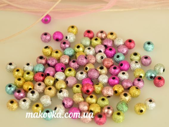 Акрилові намистини форма Куля, модель "Фольга", розмір 6 мм, 100 шт/уп, мікс кольорів