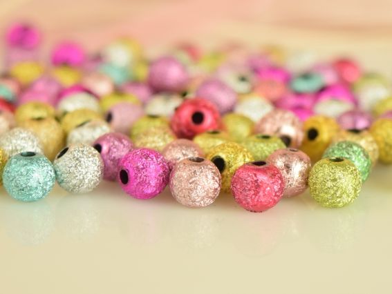 Акрилові намистини форма Куля, модель "Фольга", розмір 6 мм, 100 шт/уп, мікс кольорів