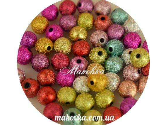 Намистини акрилові Куля, Фольга, 8 мм, 50 шт/уп, мікс Намистини акрилові Куля, Фольга, 8 мм, 50 шт/уп, мікс
