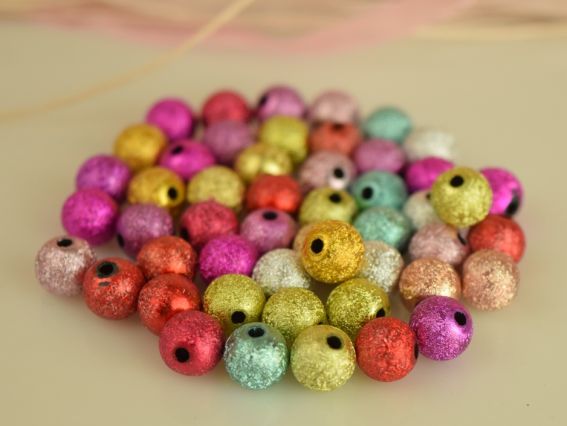 Акрилові намистини форма Куля, модель "Фольга", розмір 8 мм, 50 шт/уп, мікс кольорів