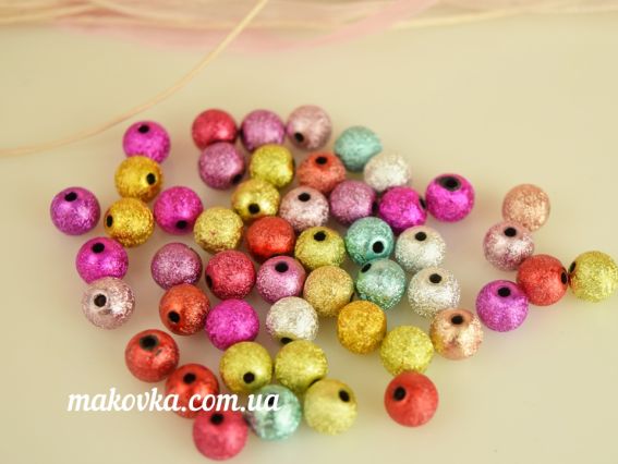 Акрилові намистини форма Куля, модель "Фольга", розмір 8 мм, 50 шт/уп, мікс кольорів