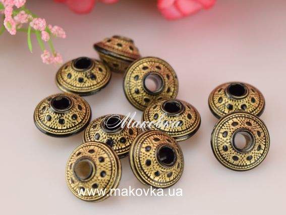 Бусины круглые 8х13 мм, узор с позолотой, 10 шт/уп, черные Бусины круглые 8х13 мм, узор с позолотой, 10 шт/уп, черные