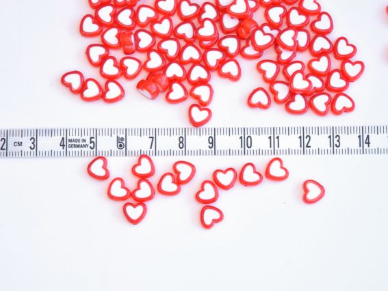 Акриловая бусина Сердце цвет Красный с белым, размер 8 мм