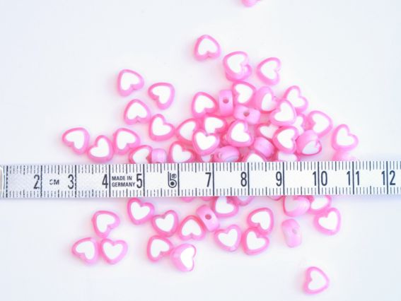 Акриловая бусина Сердце цвет Розовый с белым, размер 8 мм