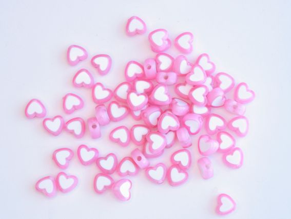 Акриловая бусина Сердце цвет Розовый с белым, размер 8 мм