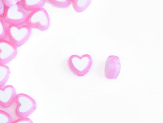 Бусина акриловая Сердце Розовое с белым, 8 мм