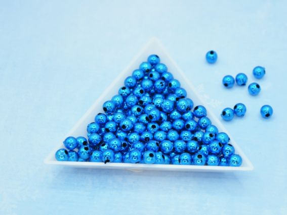 Намистини пластикові гальванізовані форма КУЛЯ діаметр 5 мм, синій колір, 10г