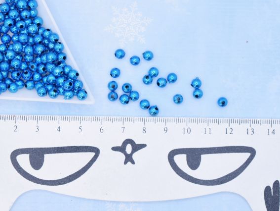 Намистини пластикові гальванізовані форма КУЛЯ діаметр 5 мм, синій колір, 10г