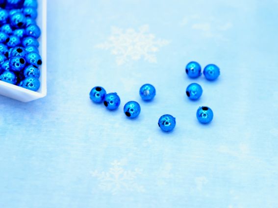 Намистини пластикові гальванізовані форма КУЛЯ діаметр 5 мм, синій колір, 10г