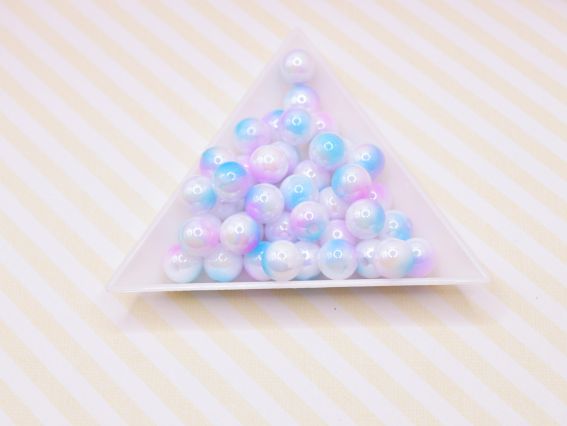 Бусины ШАР диаметр 8 мм,  трехцветные Бело-голубо-лиловые, 10г