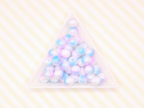 Бусины ШАР диаметр 8 мм,  трехцветные Бело-голубо-лиловые, 10г