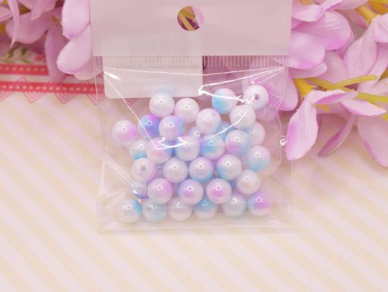 Бусины ШАР диаметр 8 мм,  трехцветные Бело-голубо-лиловые, 10г