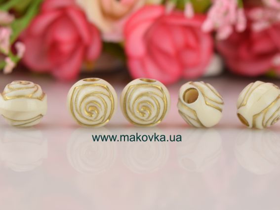 Бусины ШАР 10х12мм, Розы с позолотой. 5 шт/уп, слоновая кость Бусины ШАР 10х12мм, Розы с позолотой. 5 шт/уп, слоновая кость