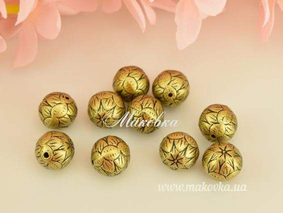 Бусины акриловые Бутон, шар 13,5мм, цвет античная бронза, 10 шт Бусины акриловые Бутон, шар 13,5мм, цвет античная бронза, 10 шт