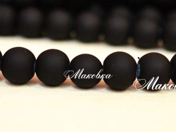 Бусины Софт тач (прорезиненные) стеклянные, 10 мм, низка, черные