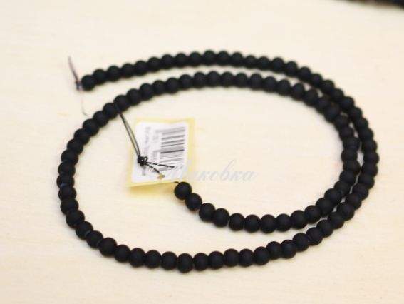 Бусины Софт тач (прорезиненные) стеклянные, 4 мм, низка, черные