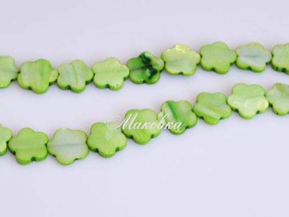 Бусины ракушка 15 цветок, зеленый, 1 низка Бусины ракушка 15 цветок, зеленый, 1 низка