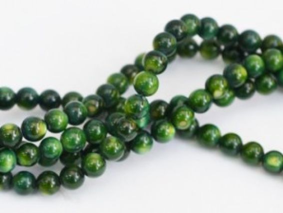 Бусины ракушка 21 шар 4 мм, 1 низка, темно-зеленые