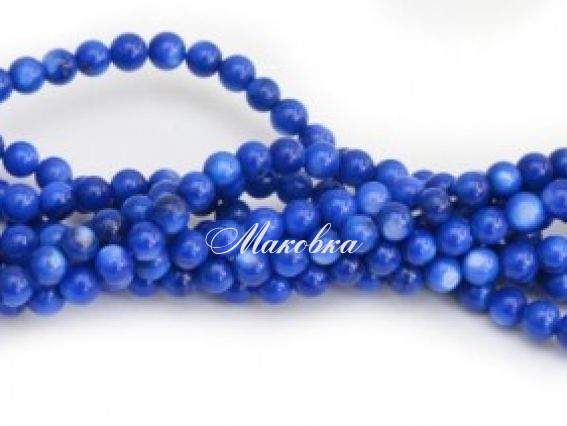 Бусины ракушка 24 шар 4 мм, 1 низка, синие