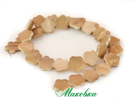 Бусины ракушка 38 Цветок 14 мм , кофейные, 1 низка Бусины ракушка 38 Цветок 14 мм , кофейные, 1 низка