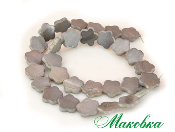 Бусины ракушка 39 Цветок 14 мм , серые, 1 низка Бусины ракушка 39 Цветок 14 мм , серые, 1 низка