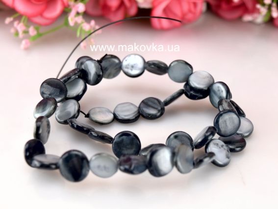 Бусины из ракушки 41 круглые 10 мм, ЧЕРНЫЕ 1 низка