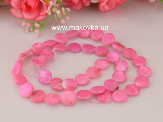 Бусины из ракушки 43 круглые 10 мм, РОЗОВЫЕ 1 низка