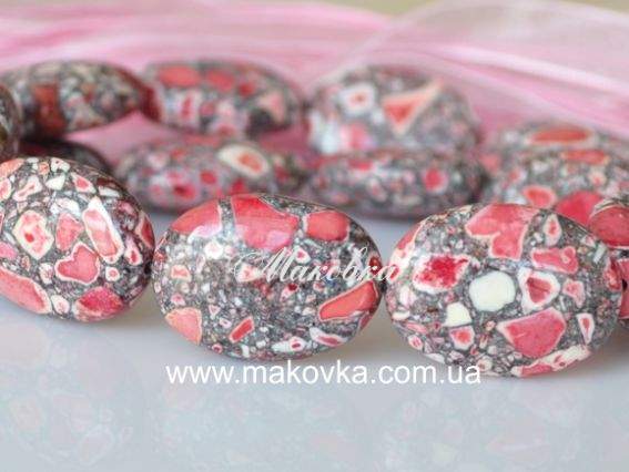 Бусина БК-76 Бирюза мозаика, овал 19х26 мм, 1 шт, серо-красная Бусина БК-76 Бирюза мозаика, овал 19х26 мм, 1 шт, серо-красная