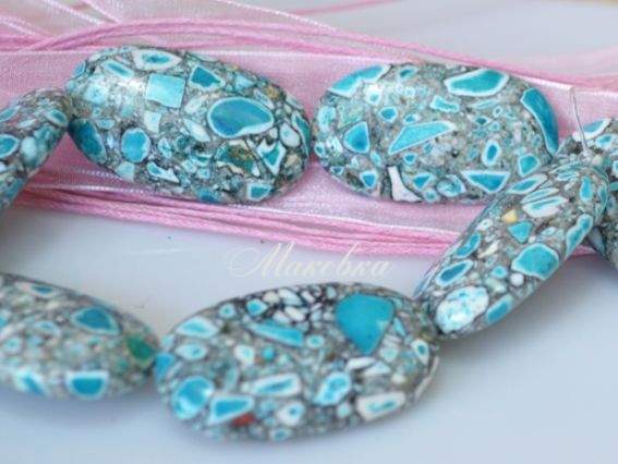 Бусина БК-77 Бирюза мозаика, овал 35х20 мм , 1 шт, серо-голубая Бусина БК-77 Бирюза мозаика, овал 35х20 мм , 1 шт, серо-голубая