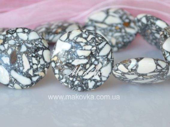 Бусина БК-78 Бирюза мозаика, круг 25 мм, 1 шт, серо-белая Бусина БК-78 Бирюза мозаика, круг 25 мм, 1 шт, серо-белая