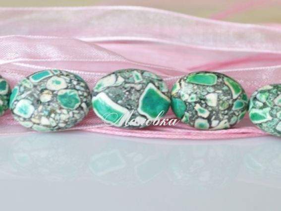 Бусина БК-87 Бирюза мозаика, овал 20х15 мм, 1 шт, серо-зеленая Бусина БК-87 Бирюза мозаика, овал 20х15 мм, 1 шт, серо-зеленая