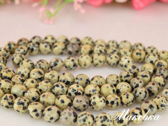 Намистина натуральна яшма Далматин БК-110 куля 8 мм, гранована, 1 шт