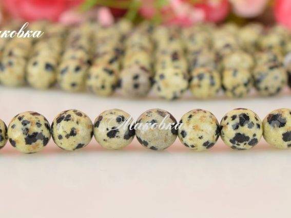 Намистина БК-110, яшма Далматин куля 8 мм, гранована, 1 шт