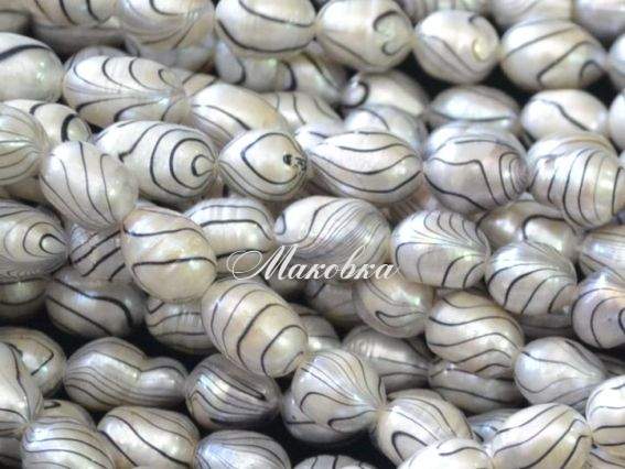Речной жемчуг №01, капля, полосатый, 8-9 мм, 1 низка