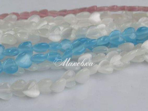  Бусины НК-58 Кошачий глаз Сердце 1 низка  Бусины НК-58 Кошачий глаз Сердце 1 низка