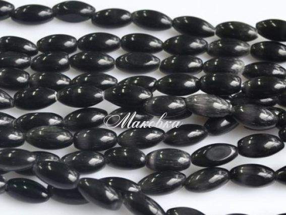 Бусины НК-61 Кошачий глаз Зерно черное 1 низка Бусины НК-61 Кошачий глаз Зерно черное 1 низка