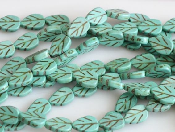 Бусины НК-69 Бирюза Лист 13x9 мм, низка Бусины НК-69 Бирюза Лист 13x9 мм, низка