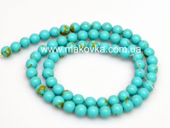 Бусины НК-78 Бирюза Шар 6 мм, низка, голубые с коричневыми прожилками Бусины НК-78 Бирюза Шар 6 мм, низка, голубые с коричневыми прожилками